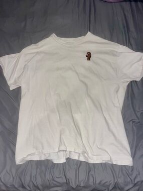 riot society White Tee with Embroidered Brown Bear